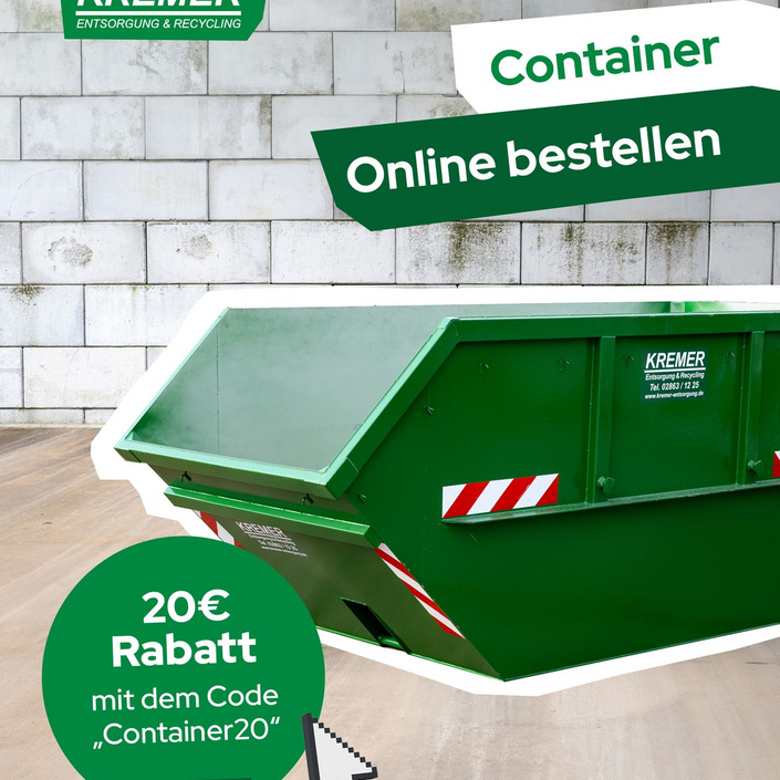 📲 20€ Rabatt auf eure nächste Bestellung!
Ein paar Klicks reichen und euer Container ist bestellt.
Braucht ihr einen... 📲 20€ Rabatt auf eure nächste Bestellung!
Ein paar Klicks reichen und euer Container ist bestellt.
Braucht ihr einen...